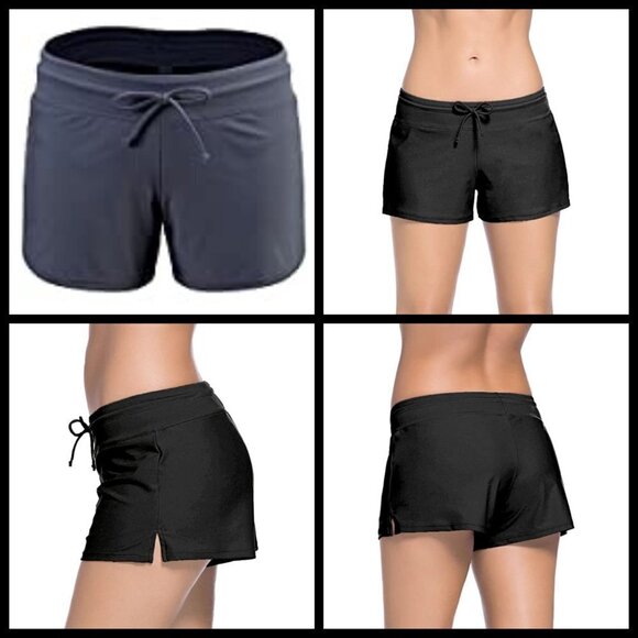 Gray Quick Dry Swimsuit Board Shorts w/ Drawstring - Picture 1 of 9